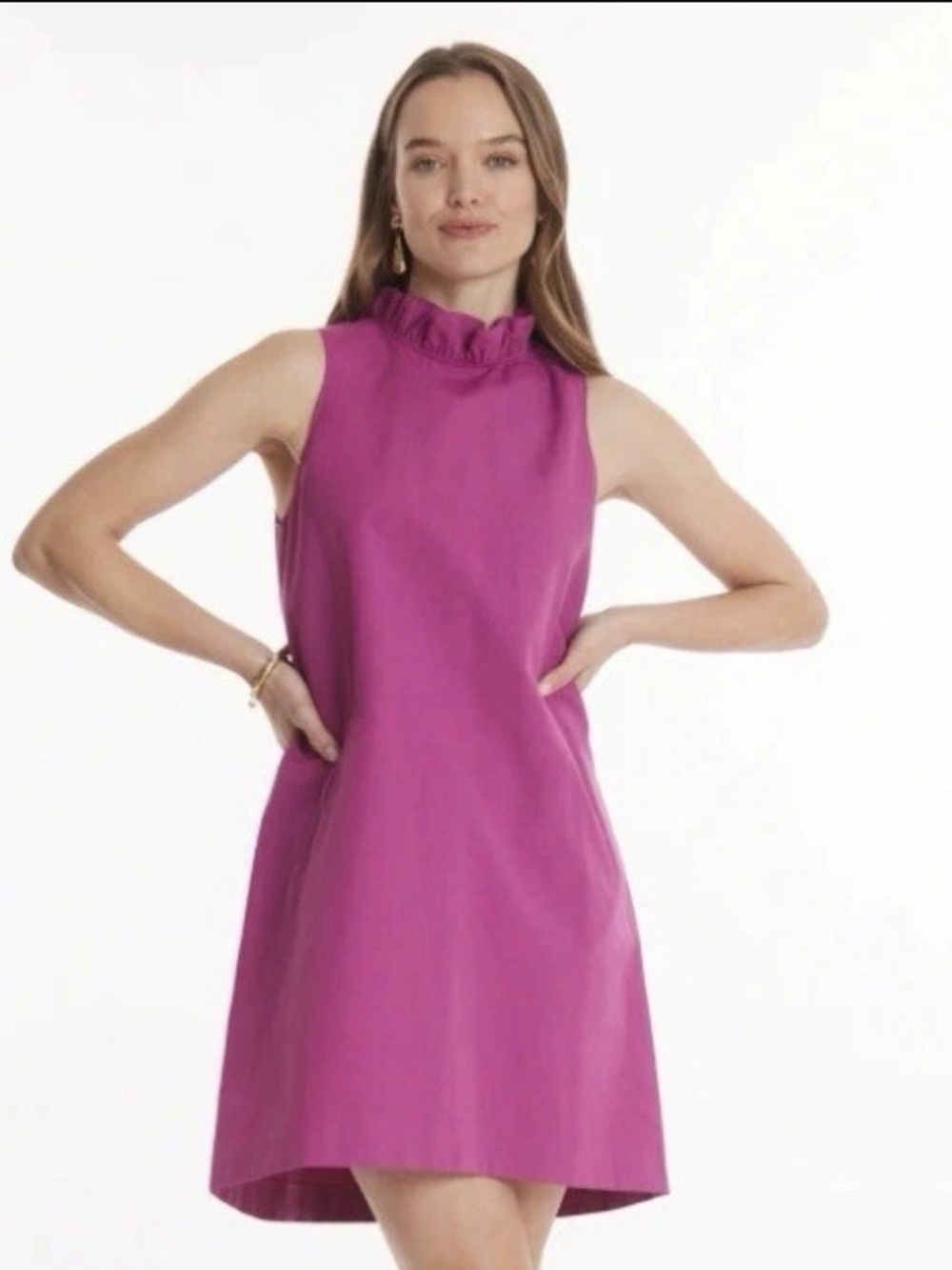 Tyler Boe Sleeveless Ruffle-Neck Mini Dress in Fuchsia